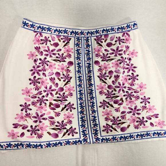 SOPHIE MAX Romantic Ivory Floral Stretchy Pull-On Mini Skirt Size L LIKE NEW! - Picture 10 of 16